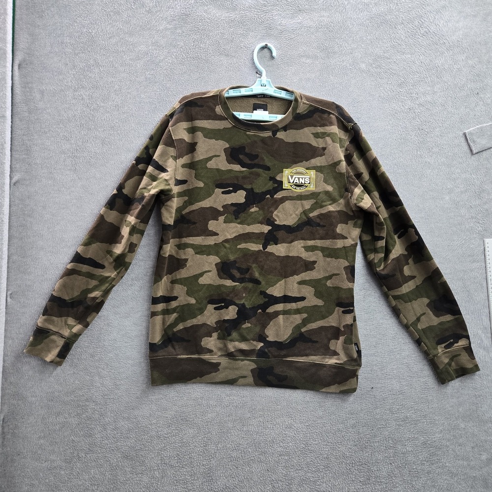 Vans Men Shirt MEDIUM Green Camouflage Logo Long Sleeve